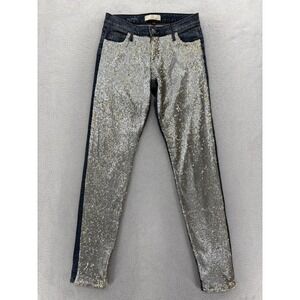 CJ By Cookie Johnson Boyfriend Jeans Womens 24 Silver Sequin Dark Wash Low Rise